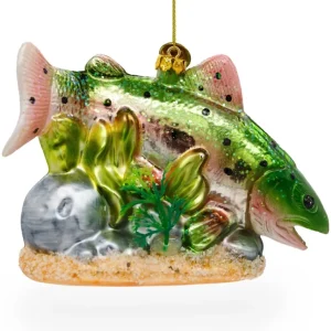 Outlet Lush Salmon Fish With Seaweed - Blown Glass Christmas Ornament - CaringForTots - Professional Baby and Children's Products | Caring for Growth, Caring for Every Moment