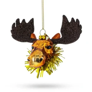 Best Majestic Moose Head Adorned With Tinsel Collar - Blown Glass Christmas Ornament - CaringForTots - Professional Baby and Children's Products | Caring for Growth, Caring for Every Moment