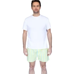 Sale Men's Andy Cohen Yellow + Green Stripe Boxer Shorts - CaringForTots - Professional Baby and Children's Products | Caring for Growth, Caring for Every Moment
