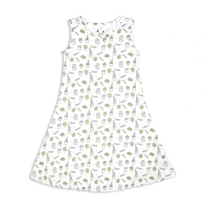 Best Sale Milk & Cookies White Bamboo Girls' Sleeveless Dress - CaringForTots - Professional Baby and Children's Products | Caring for Growth, Caring for Every Moment