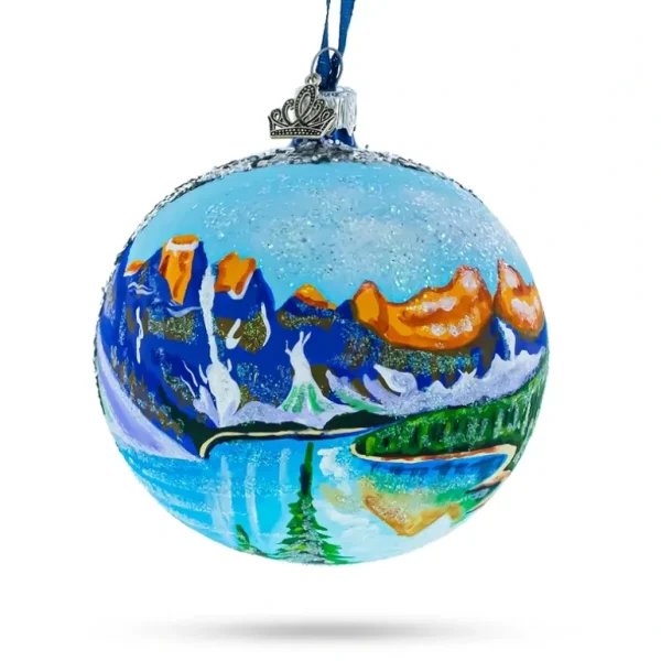 Sale Moraine Lake, Alberta Province, Canada Glass Ball Christmas Ornament 4 Inches - CaringForTots - Professional Baby and Children's Products | Caring for Growth, Caring for Every Moment