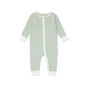 Clearance MORI Clever Zip Sleepsuit - Sage Stripe - CaringForTots - Professional Baby and Children's Products | Caring for Growth, Caring for Every Moment