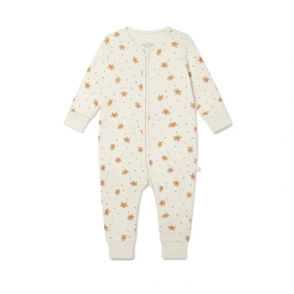 Flash Sale MORI Gingerbread Print Clever Zip Sleepsuit - Gingerbread Print - CaringForTots - Professional Baby and Children's Products | Caring for Growth, Caring for Every Moment