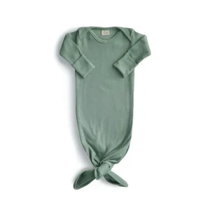 Outlet Mushie Ribbed Knotted Baby Gown - Roman Green - CaringForTots - Professional Baby and Children's Products | Caring for Growth, Caring for Every Moment