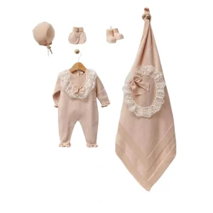 Sale Nora Beige Newborn Knitwear Coming Home Set (5 Pcs) - CaringForTots - Professional Baby and Children's Products | Caring for Growth, Caring for Every Moment