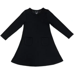 Store Obsidian Black Bamboo Terry Daywear Girls' Long Sleeve Dress - CaringForTots - Professional Baby and Children's Products | Caring for Growth, Caring for Every Moment