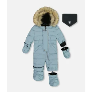 Outlet One Piece Baby Snowsuit Ash Blue by Deux par Deux - CaringForTots - Professional Baby and Children's Products | Caring for Growth, Caring for Every Moment