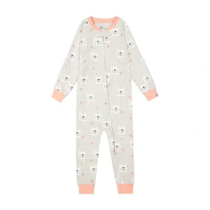 Clearance Organic Cotton One Piece Long Sleeve Printed Bears Pajama Oatmeal Mix - CaringForTots - Professional Baby and Children's Products | Caring for Growth, Caring for Every Moment