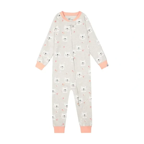 Clearance Organic Cotton One Piece Long Sleeve Printed Bears Pajama Oatmeal Mix - CaringForTots - Professional Baby and Children's Products | Caring for Growth, Caring for Every Moment