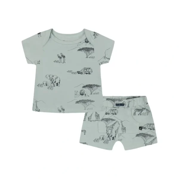 Best Sale Organic Cotton Top And Short Set Sage With Printed Jungle - CaringForTots - Professional Baby and Children's Products | Caring for Growth, Caring for Every Moment