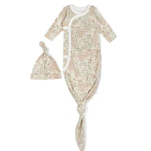 Shop Organic Kimono Knotted Sleep Gown - Gardenia - CaringForTots - Professional Baby and Children's Products | Caring for Growth, Caring for Every Moment