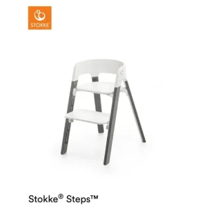 Outlet Outlet - Stokke Steps Chair - White + Hazy Grey - CaringForTots - Professional Baby and Children's Products | Caring for Growth, Caring for Every Moment
