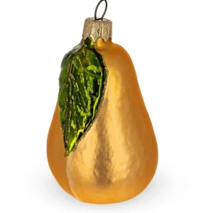 Fashion Pear With Shiny Leaf Glass Christmas Ornament - CaringForTots - Professional Baby and Children's Products | Caring for Growth, Caring for Every Moment