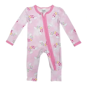 Clothing | Pink Heart Rainbow Lace Trim Flip-Footie - CaringForTots - Professional Baby and Children's Products | Caring for Growth, Caring for Every Moment