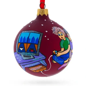 Pixel Play: Video Gamer Blown Glass Ball Christmas Ornament 3.25 Inches - CaringForTots - Professional Baby and Children's Products | Caring for Growth, Caring for Every Moment* Christmas Tree Ornaments
