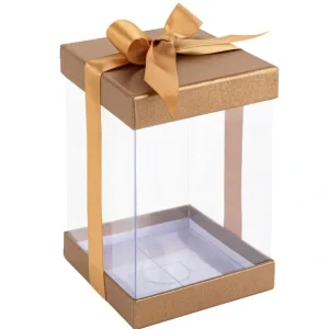 Plastic Gift Boxes Gold 8x4x4" 6 Pack Bakery Boxes With Base Lid & Ribbon - CaringForTots - Professional Baby and Children's Products | Caring for Growth, Caring for Every Moment* Gift Boxes