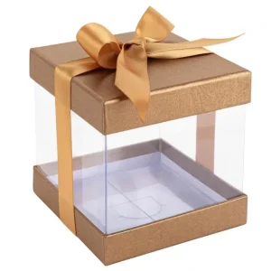 Plastic Gift Boxes Gold 4x4x4" 12 Pack Bakery Boxes With Base Lid & Ribbon - CaringForTots - Professional Baby and Children's Products | Caring for Growth, Caring for Every Moment* Gift Boxes