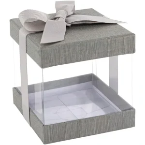 Plastic Gift Boxes Gray 4x4x4" 12 Pack Bakery Boxes With Base Lid & Ribbon - CaringForTots - Professional Baby and Children's Products | Caring for Growth, Caring for Every Moment* Gift Boxes