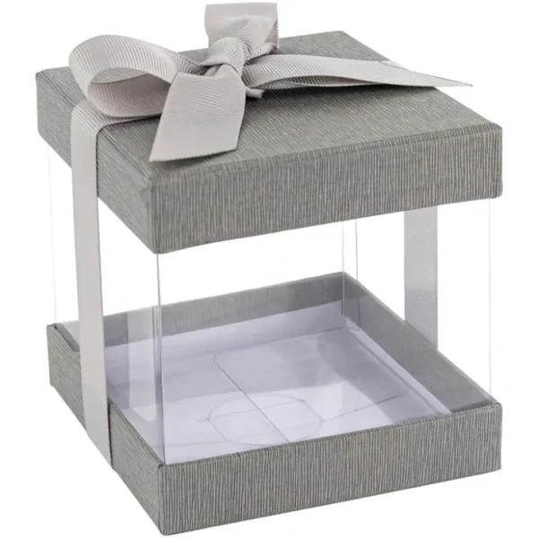 Plastic Gift Boxes Gray 4x4x4" 12 Pack Bakery Boxes With Base Lid & Ribbon - CaringForTots - Professional Baby and Children's Products | Caring for Growth, Caring for Every Moment* Gift Boxes