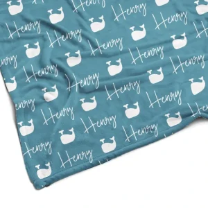 Plush Minky Fleece Personalized Blanket | Whale Icon Repeating Name - CaringForTots - Professional Baby and Children's Products | Caring for Growth, Caring for Every Moment* Personalized Textiles