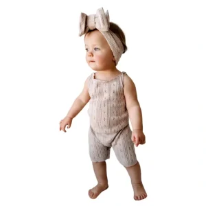 Pointelle Romper - Heather Beige - CaringForTots - Professional Baby and Children's Products | Caring for Growth, Caring for Every Moment* Rompers