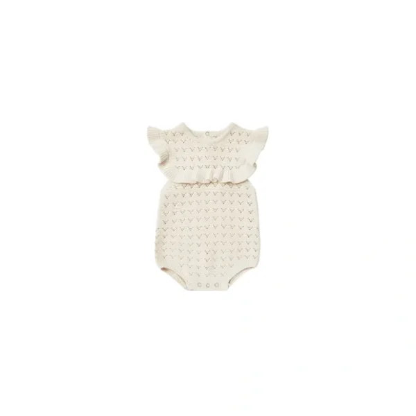 Pointelle Ruffle Romper - Natural - CaringForTots - Professional Baby and Children's Products | Caring for Growth, Caring for Every Moment* Clothing