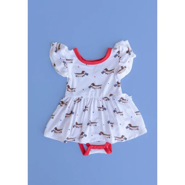 Preston's American Pups Dream Bodysuit Dress - CaringForTots - Professional Baby and Children's Products | Caring for Growth, Caring for Every Moment* Dresses - Short Sleeve