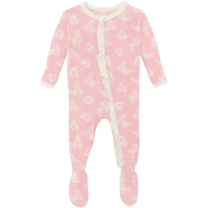 Print Classic Ruffle Footie with Zipper in Lotus Butterfly - CaringForTots - Professional Baby and Children's Products | Caring for Growth, Caring for Every Moment* Clothing