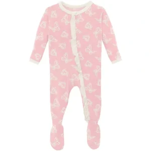 Clothing | Print Classic Ruffle Footie with Zipper in Lotus Butterfly - CaringForTots - Professional Baby and Children's Products | Caring for Growth, Caring for Every Moment