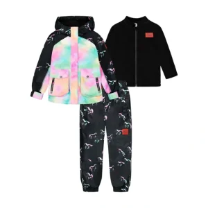Printed 3 In 1 Mid-season Set Black And Multicolor Unicorns - CaringForTots - Professional Baby and Children's Products | Caring for Growth, Caring for Every Moment* Outerwear