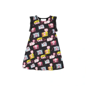Printed Dress With Mesh Sleeves Black - CaringForTots - Professional Baby and Children's Products | Caring for Growth, Caring for Every Moment* Dresses