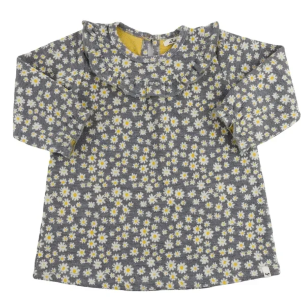 Clothing | Pucker Mini Daisies Cora Dress Double Knit - Heather Gray - CaringForTots - Professional Baby and Children's Products | Caring for Growth, Caring for Every Moment