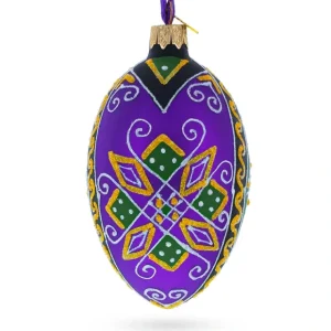 Purple Geometric Ukrainian Pysanka Egg Glass Christmas Ornament 4 Inches - CaringForTots - Professional Baby and Children's Products | Caring for Growth, Caring for Every Moment* Ornaments