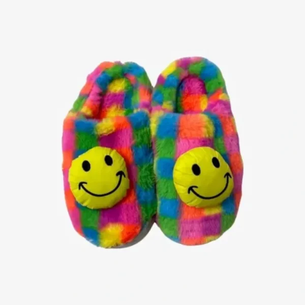 Clothing | Rainbow Checkered Smiley Face Slippers - CaringForTots - Professional Baby and Children's Products | Caring for Growth, Caring for Every Moment