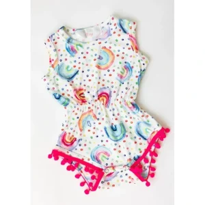 Clothing | Rainbow Dot Pom Pom Romper - CaringForTots - Professional Baby and Children's Products | Caring for Growth, Caring for Every Moment