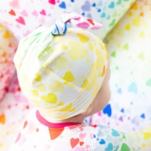 Clothing | Rainbow Hearts Top Knot Hat - CaringForTots - Professional Baby and Children's Products | Caring for Growth, Caring for Every Moment