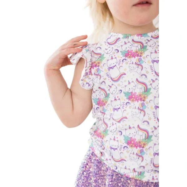 Rainbow Kitties S/s Ruffle Tee - CaringForTots - Professional Baby and Children's Products | Caring for Growth, Caring for Every Moment* Tees - Short Sleeve