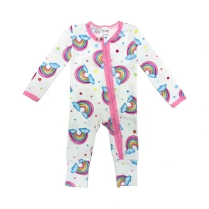 Rainbow Stars Lace Trim Flip-Footie - CaringForTots - Professional Baby and Children's Products | Caring for Growth, Caring for Every Moment* Clothing