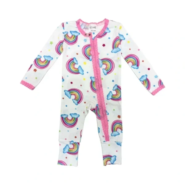 Clothing | Rainbow Stars Lace Trim Flip-Footie - CaringForTots - Professional Baby and Children's Products | Caring for Growth, Caring for Every Moment