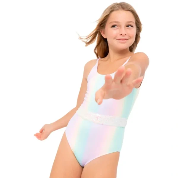 Rainbow Swimsuit With Sequin Belt - CaringForTots - Professional Baby and Children's Products | Caring for Growth, Caring for Every Moment* One Pieces