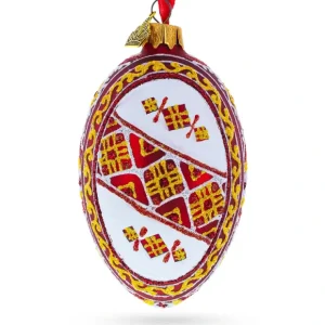 Red Stripe Ukrainian Pysanka Glass Egg Ornament 4 Inches - CaringForTots - Professional Baby and Children's Products | Caring for Growth, Caring for Every Moment* Ornaments