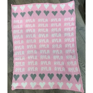 Repeating Name Heart Double Cotton Knit Blanket - CaringForTots - Professional Baby and Children's Products | Caring for Growth, Caring for Every Moment* Blankets