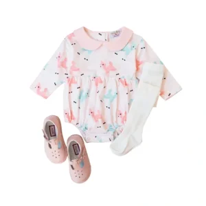 Retro Pink And Teal Deer Winter Peter Pan Collar Romper - CaringForTots - Professional Baby and Children's Products | Caring for Growth, Caring for Every Moment* Rompers - Zippered