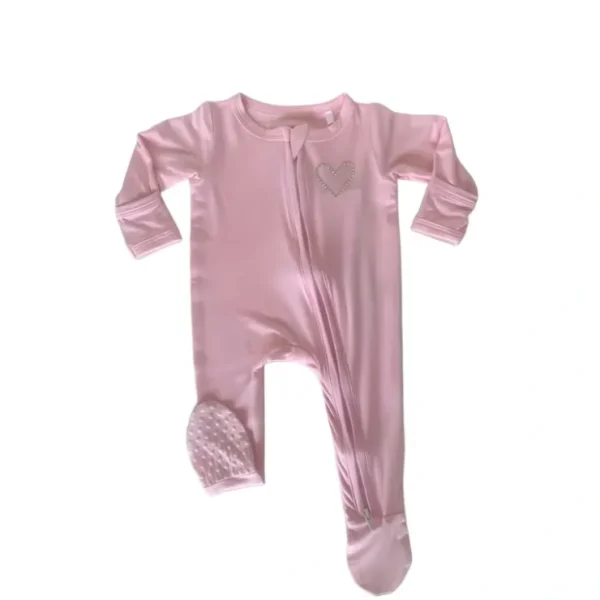 Rhinestone Heart Zippered Footie - CaringForTots - Professional Baby and Children's Products | Caring for Growth, Caring for Every Moment* Footies - Zippered