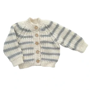 Rib Knit Stripe Cardigan, Bowie Grey - CaringForTots - Professional Baby and Children's Products | Caring for Growth, Caring for Every Moment* Sweaters