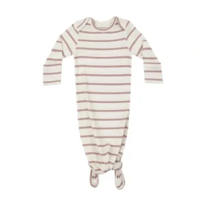 Clothing | Ribbed Stripe Misty Rose Knotted Gown - CaringForTots - Professional Baby and Children's Products | Caring for Growth, Caring for Every Moment