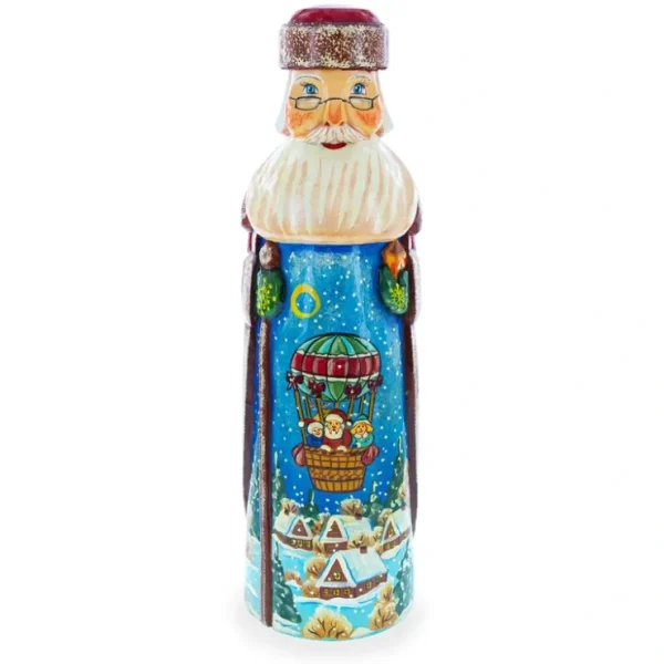 Riding On Air Balloon Hand Carved Solid Wood Santa Figurine 11 Inches - CaringForTots - Professional Baby and Children's Products | Caring for Growth, Caring for Every Moment* Carved Wooden Santa