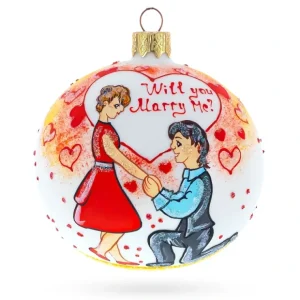 Romantic Proposal: 'will You Marry Me?' Blown Glass Ball Christmas Ornament 4 Inches - CaringForTots - Professional Baby and Children's Products | Caring for Growth, Caring for Every Moment* Ornaments
