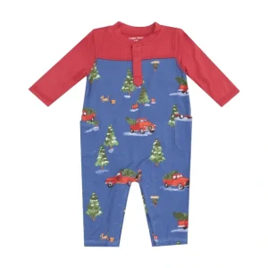 Romper W/ Contrast Sleeve - Vintage Red Truck - CaringForTots - Professional Baby and Children's Products | Caring for Growth, Caring for Every Moment* Rompers - Snap-Closure
