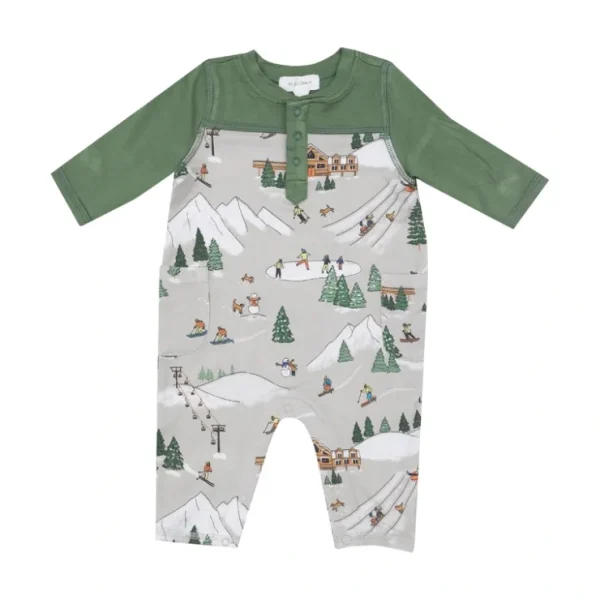 Romper W/ Contrast Sleeve - Winter Fun Skiers - CaringForTots - Professional Baby and Children's Products | Caring for Growth, Caring for Every Moment* Rompers - Snap-Closure